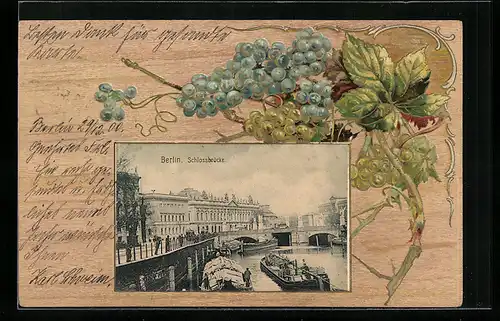 Passepartout-Lithographie Berlin, Schlossbrücke, Weintrauben