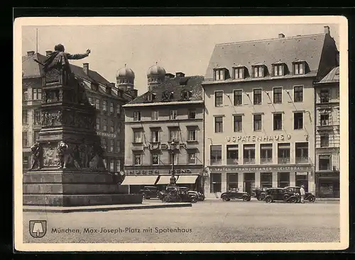 AK München, Max-Joseph-Platz mit Gasthof Spatenhaus