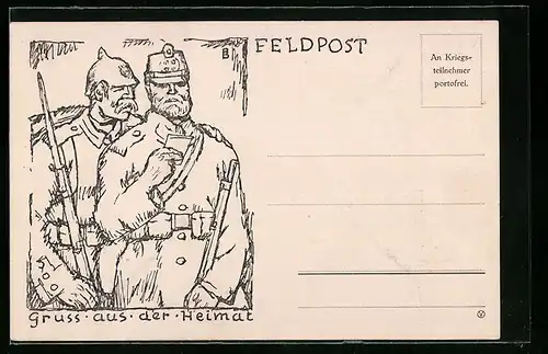Künstler-AK Zwei Soldaten lesen einen Brief