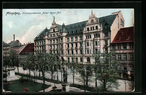 AK München, Promenadenplatz und Hotel Bayer. Hof