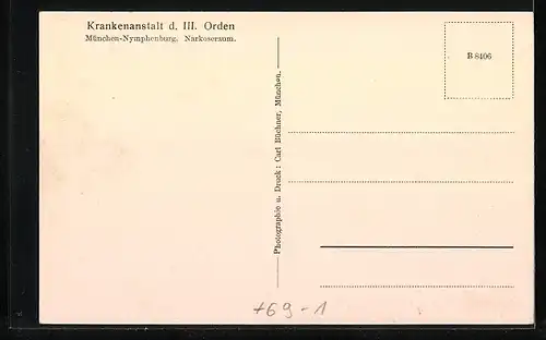 AK München-Nymphenburg, Krankenanstalt d. III. Orden, Narkoseraum