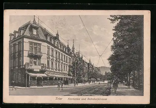 AK Trier, Nordallee und Bahnhofstrasse mit Gasthaus