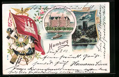 Lithographie Hamburg, Hotel Hamburger Hof, Partie im Zoologischen Garten