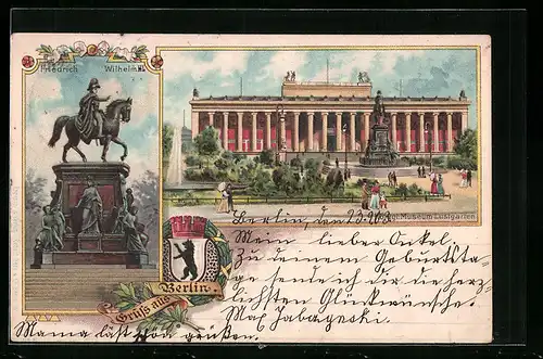 Lithographie Berlin, Denkmal Friedrich Wilhelm II. und Königl. Museum Lustgarten