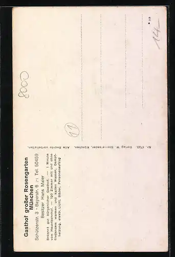 AK München, Gasthof Grosser Rosengarten H. Maier, Bayerstrasse 6, mit Strasse und Passanten