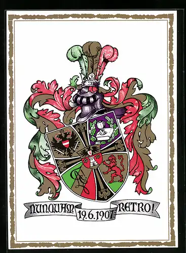 AK K.Ö.H.V. Amelungia, Nunouam Retro!, 19.06.1907, Studentenwappen