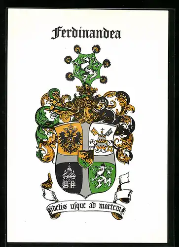 AK Ferdinandea, Ritterhelm und Studentenwappen