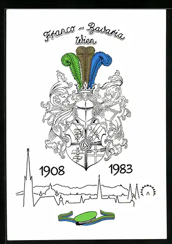AK Wien, Franco-Bavaria, 1908-1983, Ritterhelm und Studentenwappen