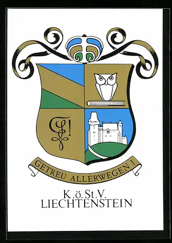 Künstler-AK Liechtenstein, K. ö. St. V. Liechtenstein, Studentenwappen