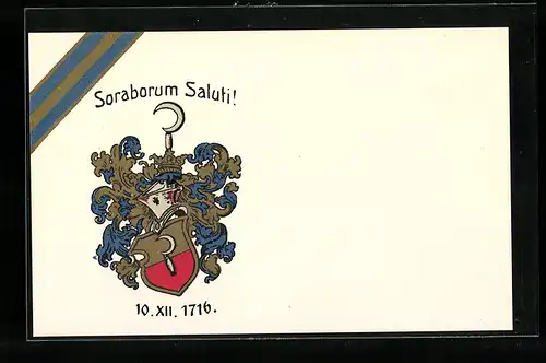 AK Soraborum Saluti!, Ritterhelm und Studentenwappen