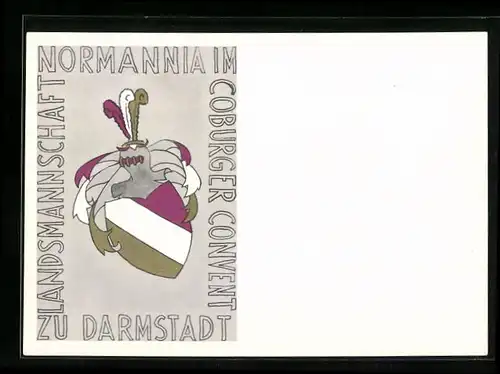 Künstler-AK Darmstadt, Landsmannschaft Normannia im CC, Prinz-Christians-Weg 4, Ritterhelm und Studentenwappen
