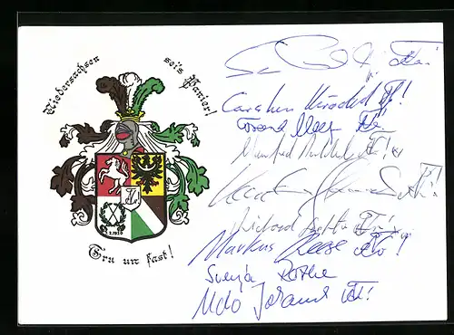 Künstler-AK Hannover, Landsmannschaft Niedersachsen im CC, Weddigenufer 20, Ritterhelm und Studentenwappen