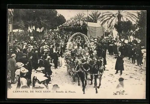 AK Nice, XXXV. Carneval de Nice, Bataille de Fleurs, Blumenwagen