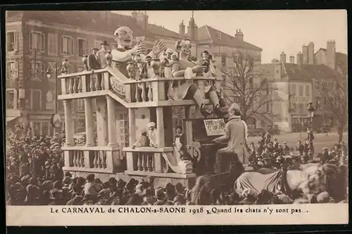 AK Chalon-sur-Saone, Carnaval 1928, Quand les chats n`y sont pas, Festwagen