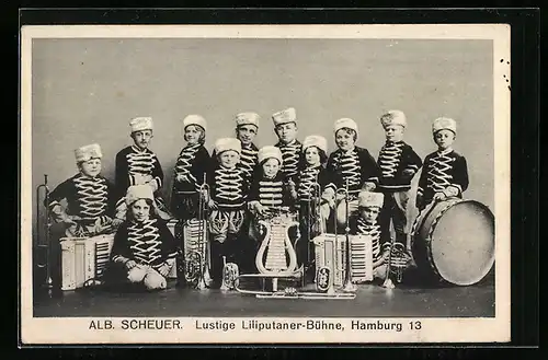 AK Hamburg, Alb. Scheuer Lustige Liliputaner-Bühne