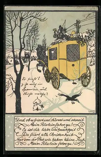 AK Winterliche Landschaft mit einer Postkutsche