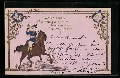 AK Postbote mit Horn zu Pferde, Briefe, Wappen