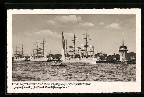 AK Kiel, Signalturm mit den Segelschulschiffen , Gorch Fock und Albert-Leo-Schlageter