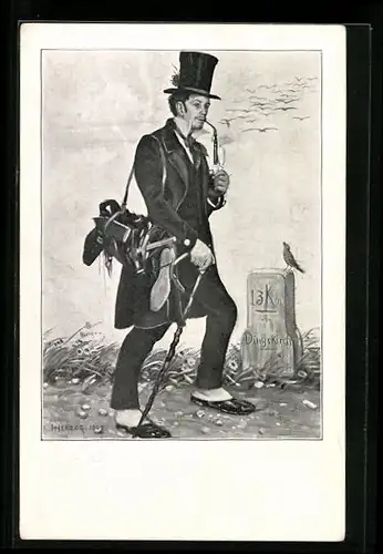 Künstler-AK Herr mit Pfeife und Zylinder, Fasching 1909, Röseligarten