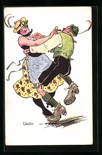 AK Pärchen in Tracht bei einem Volkstanz