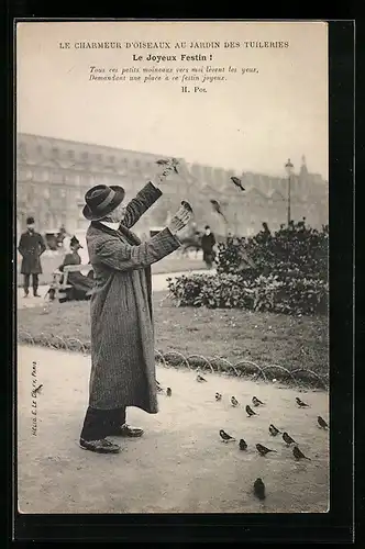 AK Paris, Le Charmeur d`Oiseaux au Jardin des Tuileries, Le Joyeux Festin