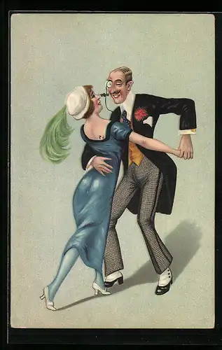 AK Herr mit Monokel tanzt mit junger Dame