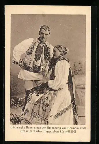 AK Hermannstadt, Sächsisches Bauernpaar aus der Umgebung