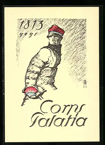 Künstler-AK Student mit Studentenmütze und Säbel