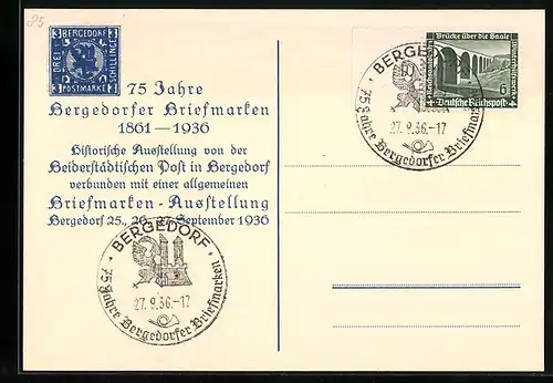 AK Bergedorf, Briefmarkenausstellung 1936 75 Jahre Bergedorfer Briefmarken