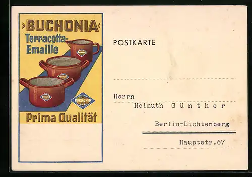 AK Reklame für Buchonia Terracotta-Emaille