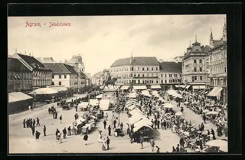 AK Agram, Jelacicplatz mit Denkmal