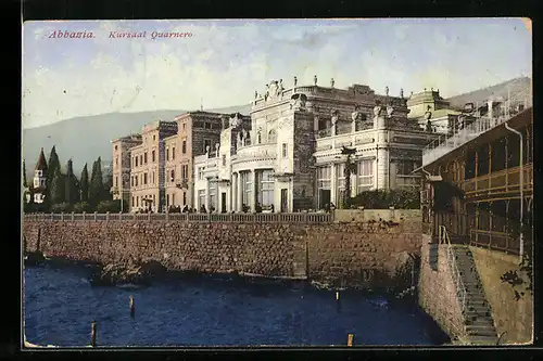 AK Abbazia, Kursaal Quarnero mit Wasserpartie