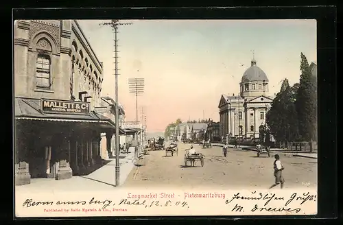 AK Pietermaritzburg, Longmarket Street mit Wagen und Kuppelgebäude