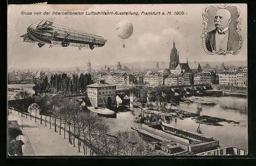 AK Frankfurt a. M., Internationale Luftschiffahrt-Ausstellung 1909, Zeppelin, Portrait Graf Zeppelin