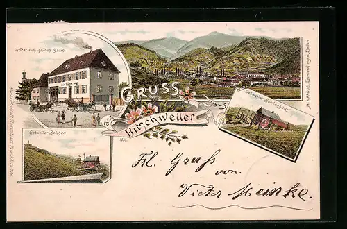 Lithographie Bitschweiler, Hotel zum grünen Baum, Belchenhaus, Ortsansicht