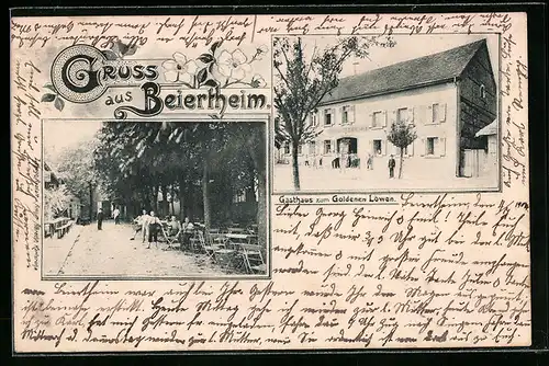 AK Beiertheim, Gasthaus zum goldenen Löwen mit Terrasse