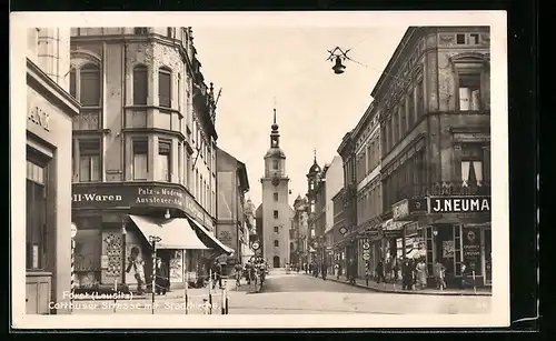 AK Forst i. Lausitz, Cottbuser Strasse mit Stadtkirche