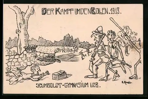 Künstler-AK Karlsruhe, Der Kampf um den Bollen 1913