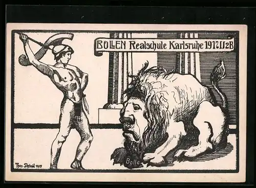 Künstler-AK Karlsruhe, Bollen Realschule 1912