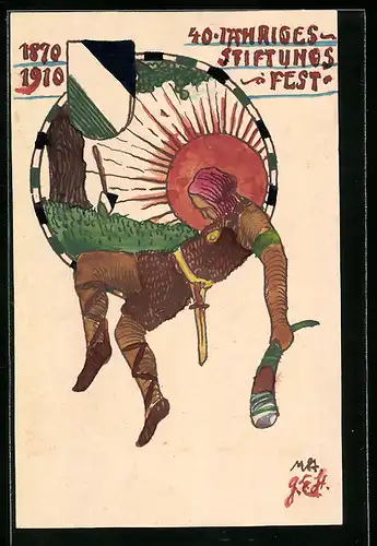 Künstler-AK Karlsruhe, 40 Jähriges Stiftungsfest, 1910