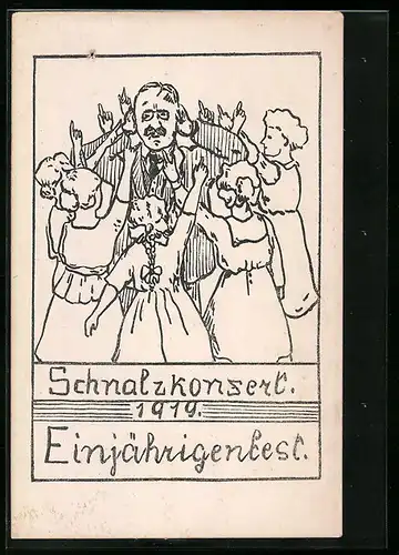 Künstler-AK Karlsruhe, Schnalzkonzert 1919, Einjährigenfest