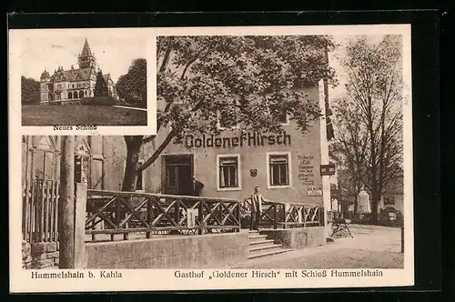 AK Hummelshain b. Kahla, Gsthof Goldener Hirsch mit Schloss Hummelshain, Neues Schloss