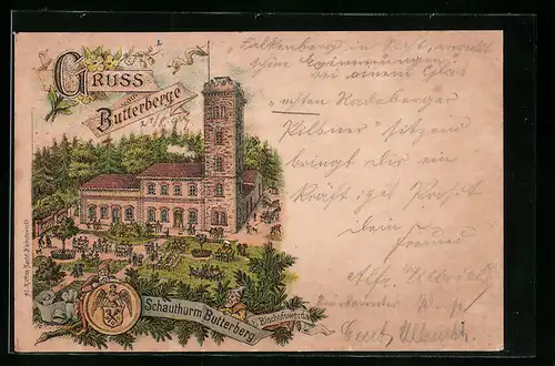Lithographie Bischofswerda, Gasthaus Schauturm Butterberg