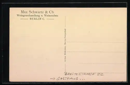 AK Berlin, Gasthaus und Weingrosshandlung Max Schwartz & Cie, Breitestrasse 22, Innenansicht