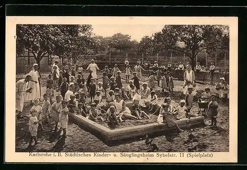 AK Karlsruhe i. B., Städtisches Kinder- und Säuglingsheim, Sybelstr. 11, Spielplatz