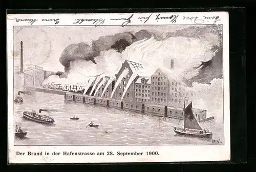 AK Hamburg-St. Pauli, Brand in der Hafenstrasse 28.9.1900