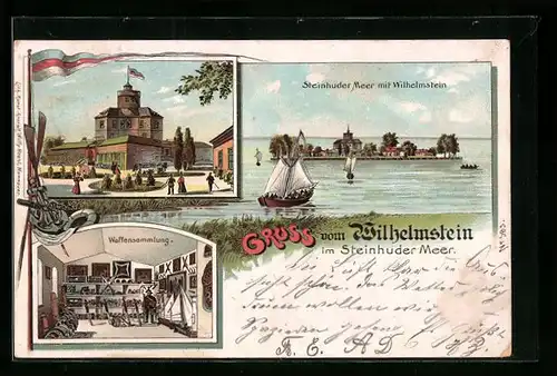 Lithographie Steinhude, Gasthaus Wilhelmstein, Waffensammlung