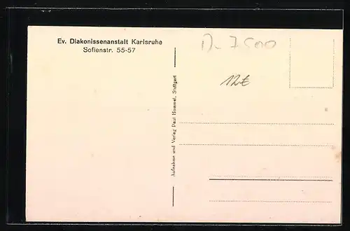 AK Karlsruhe, Diakonissen-Mutterhaus in der Sofienstrasse 55-57, Strassenansicht