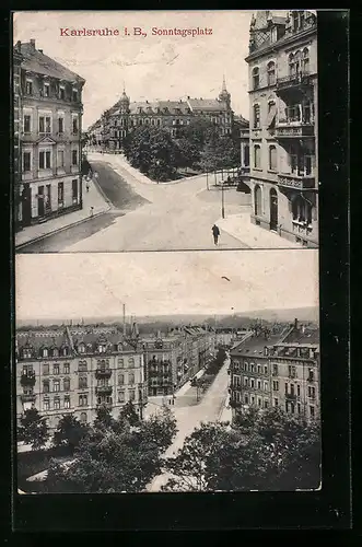 AK Karlsruhe i. B., Sonntagsplatz in zwei Ansichten
