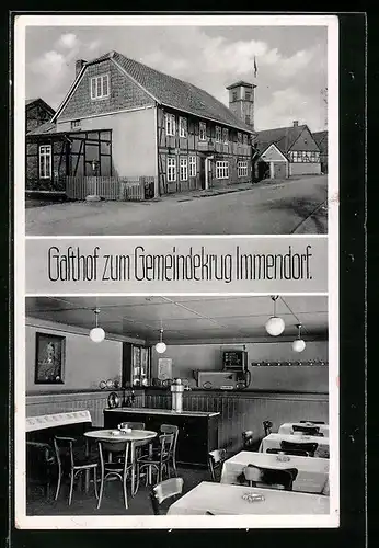 AK Immendorf, Gasthaus zum Gemeindekrug mit Strasse und Innenansicht